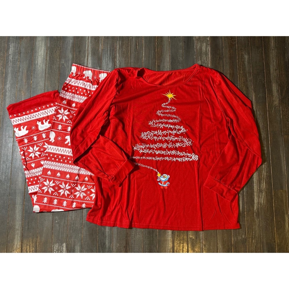 Mens Christmas Pajama Set Red Fair Polar Bear Tree Long Sleeve Sleepwear‎ NEW